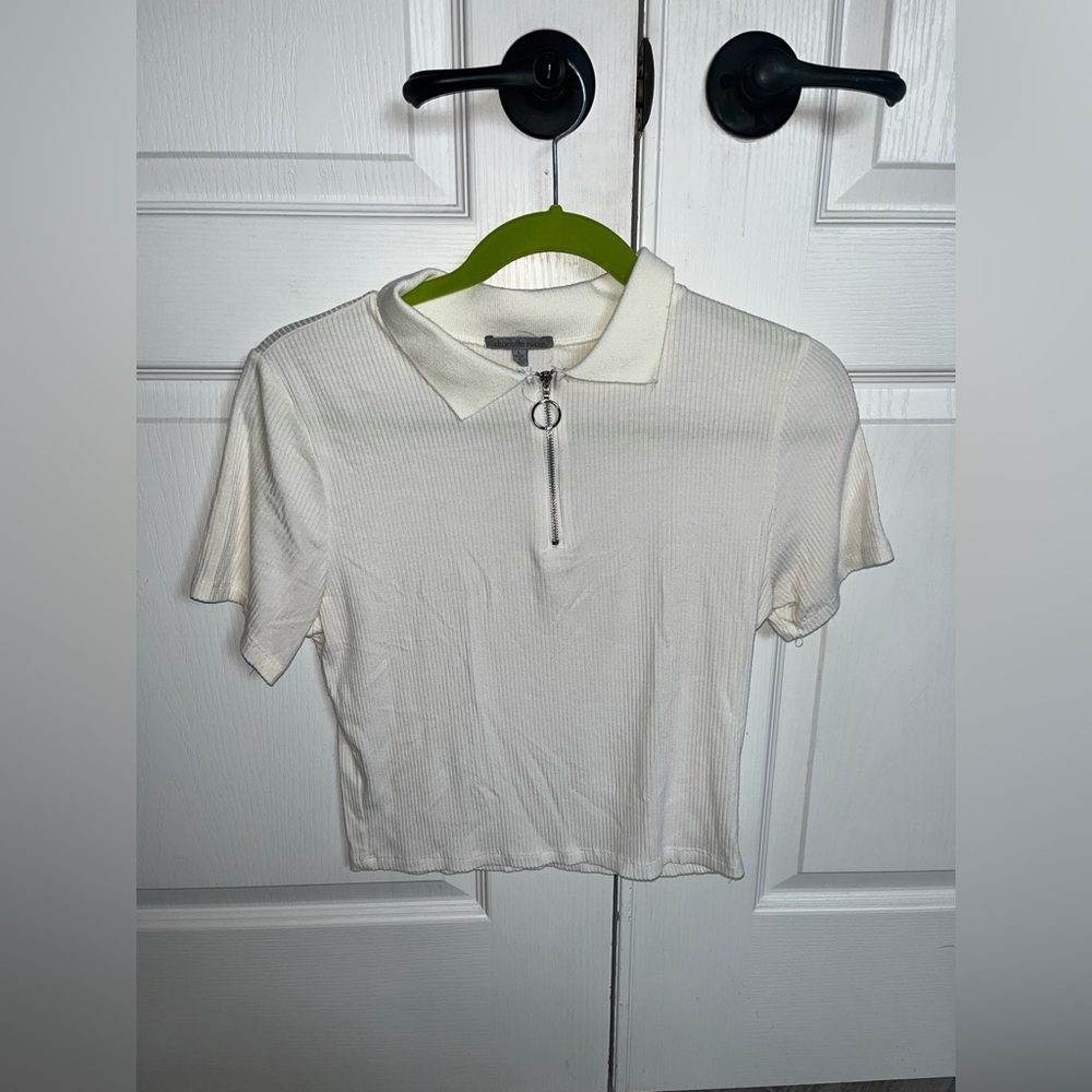 charlotte russe cream zip up crop top
